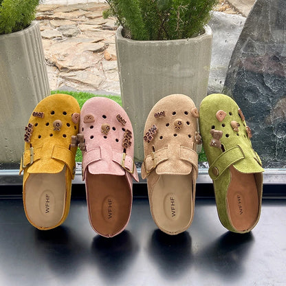 Shoezia™ Cozy Bear Clogs – Suede Slip-On with Cute Charms