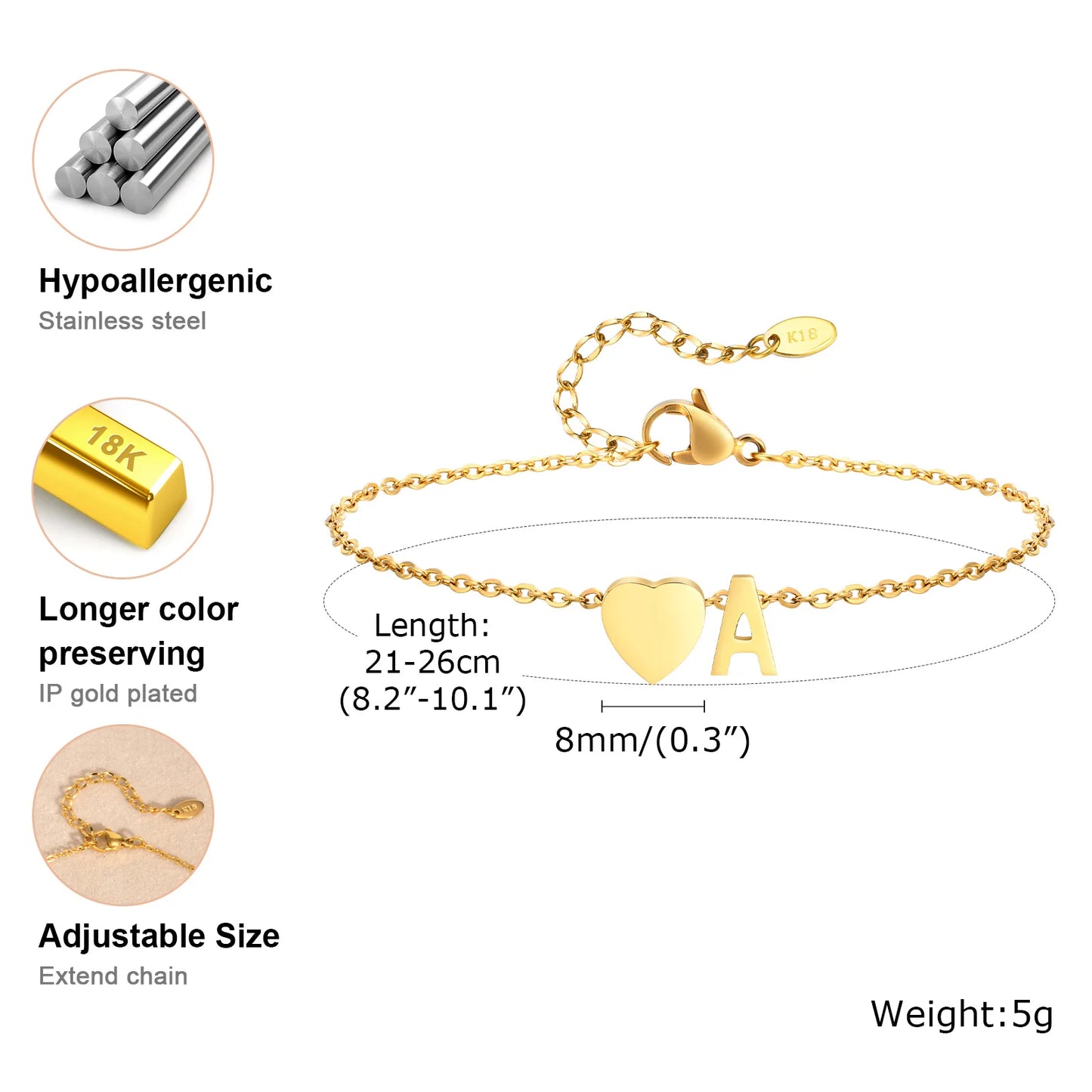 Custom Heart Anklet – Stainless Steel