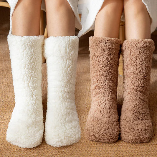 Winter Thermal Socks Women – Warm Fleece Anti-Slip Slippers