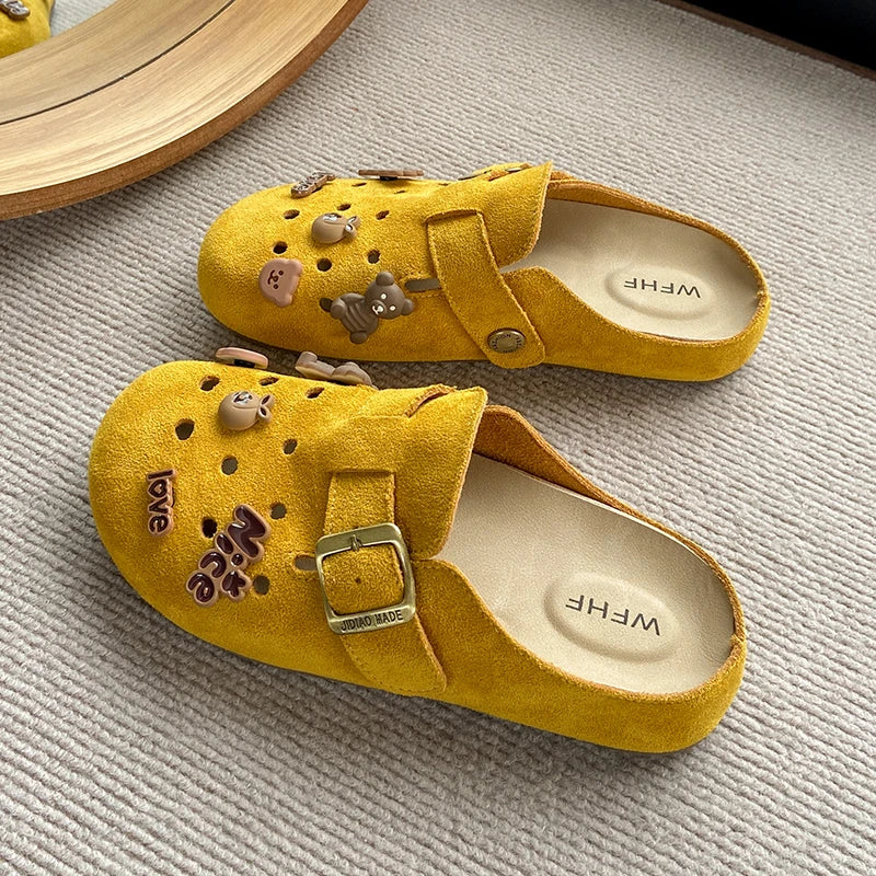 Shoezia™ Cozy Bear Clogs – Suede Slip-On with Cute Charms